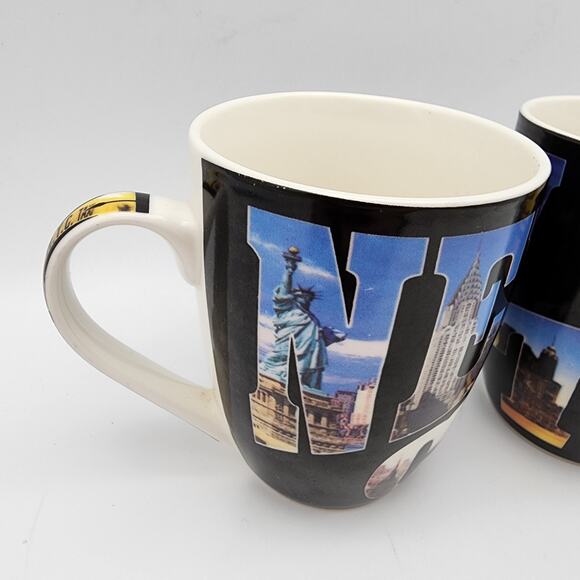 Vtg New York City Coffee Mug Cup 2 Pair Souvenir All For You Retro City Graphics - Picture 3 of 15
